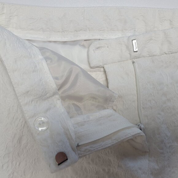 Cynthia Rowley White Textured Cotton Blend Cigarette/Ankle Pant - Picture 9 of 11